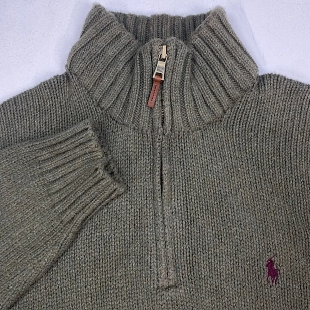 Polo Ralph Lauren Mens Quarter Zip Sweater Olive Green Cotton Knit Large L